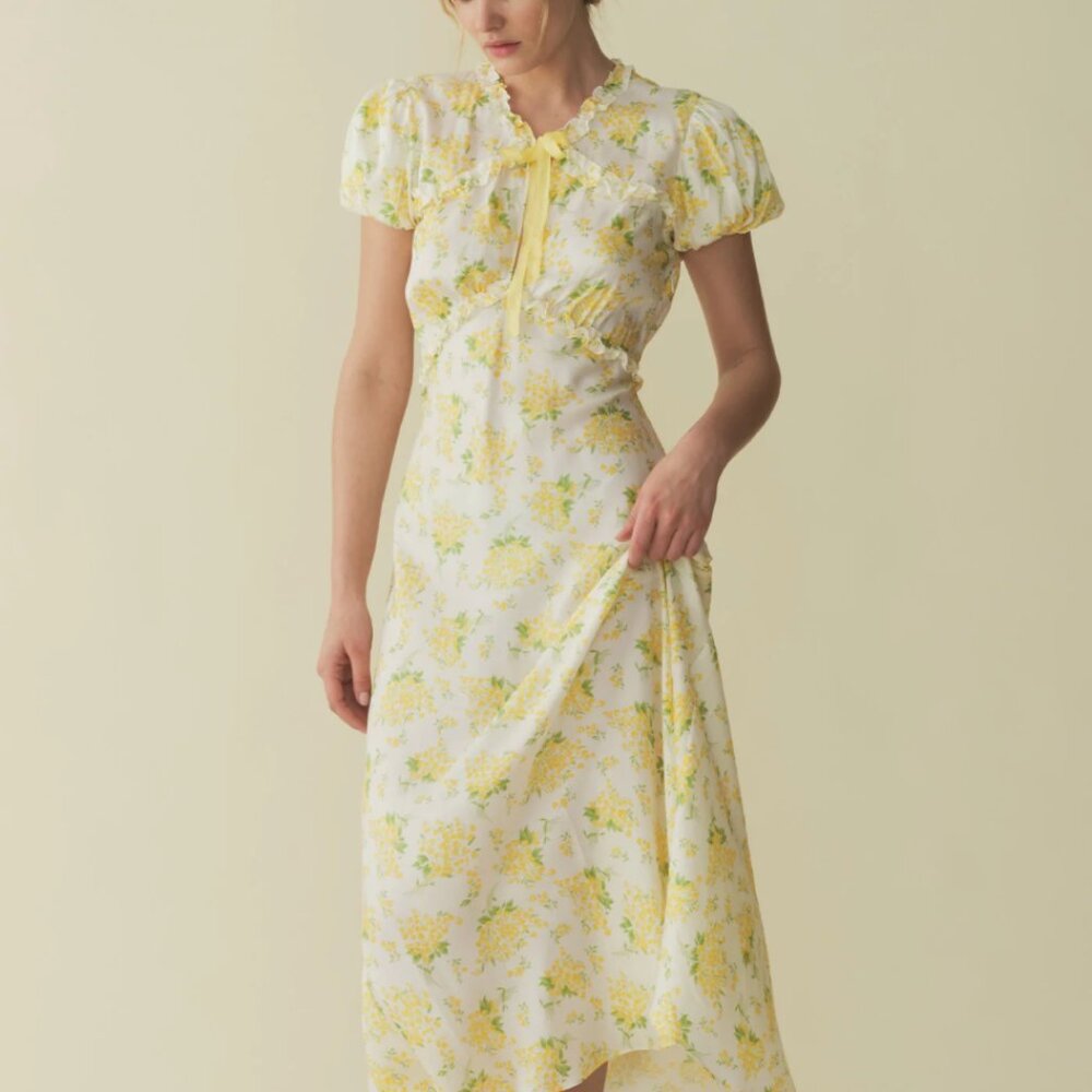 Dôen Orianna Silk Dress - Yellow floral